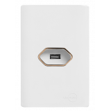 Cj Entrada USB Carregador Horizontal 4x2 - Novara Branco C/ Ouro Rose